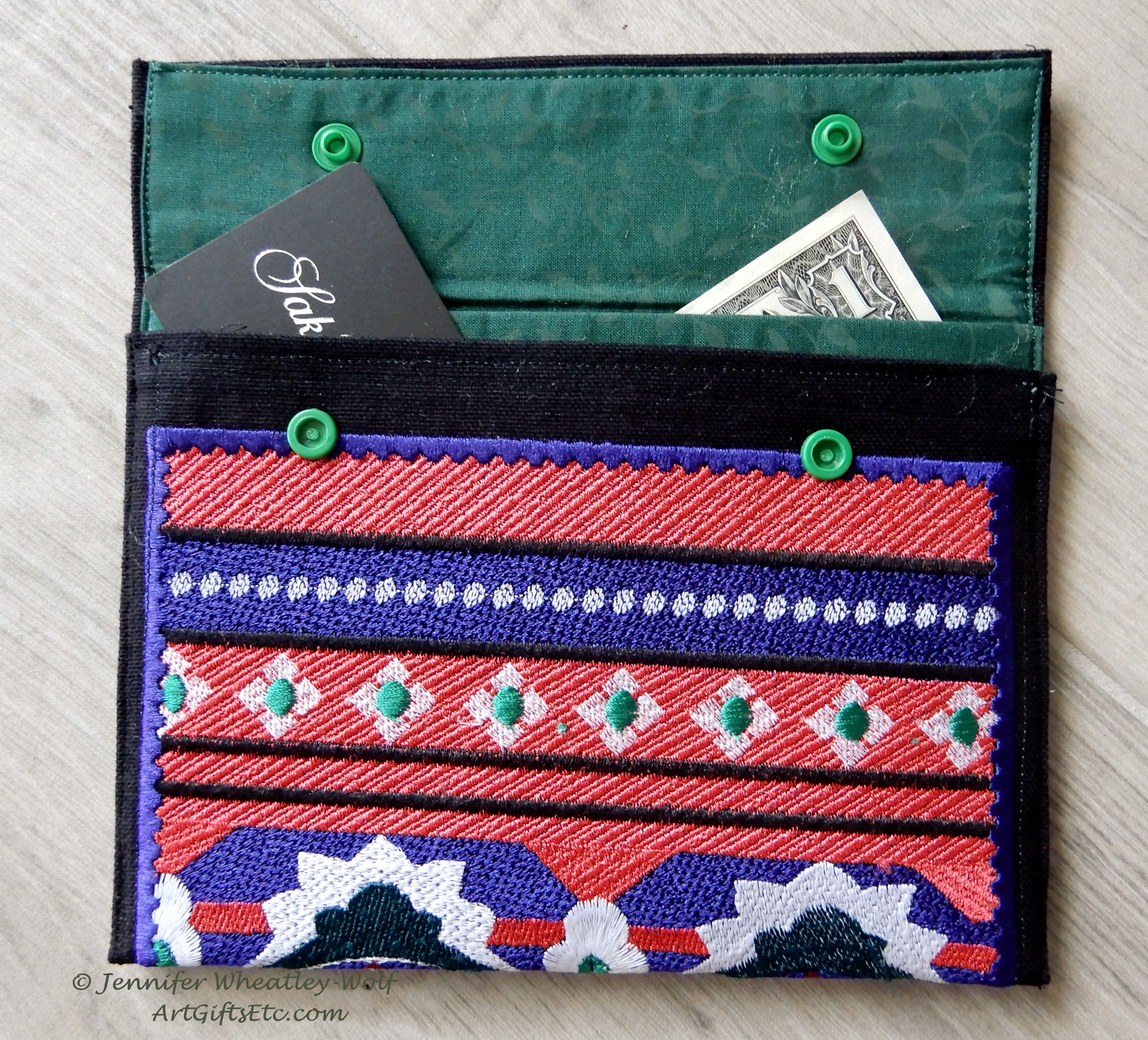 large-tapestry-embroidered-coral-kelly green-wallet-open-Jen's-Bag-embroidered-bag